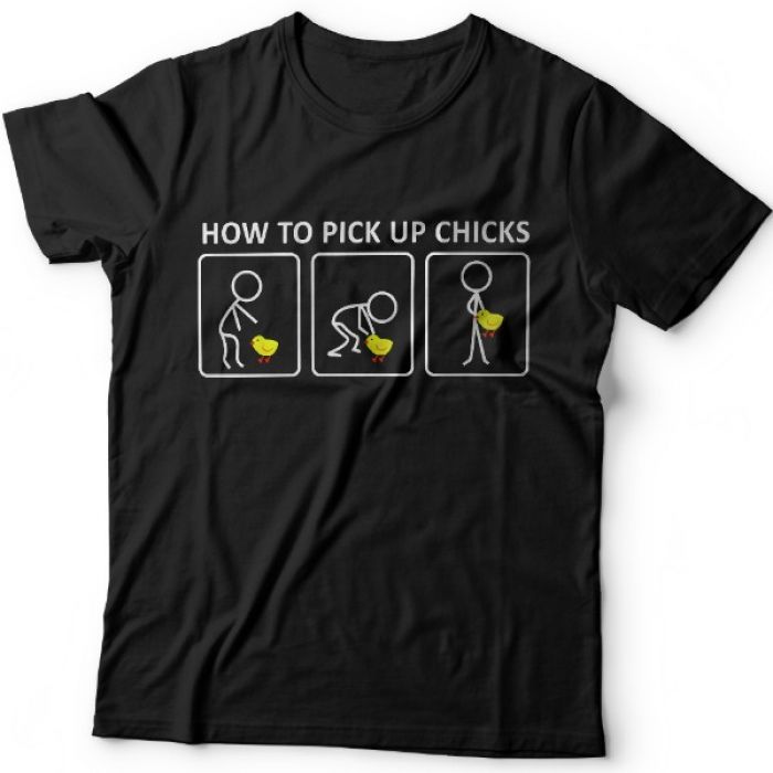 Прикольные футболки с надписью "How to pick up chicks" ("Как заполучить цыпу")